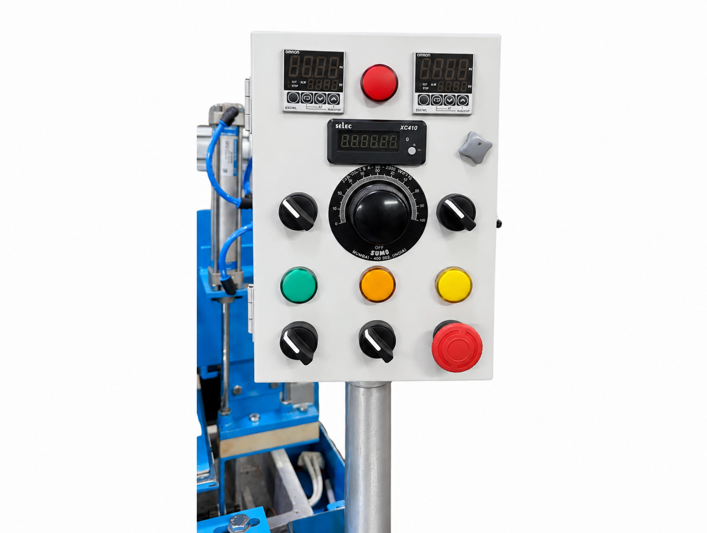 Box Pasting Machine — operator control panel with temperature controllers